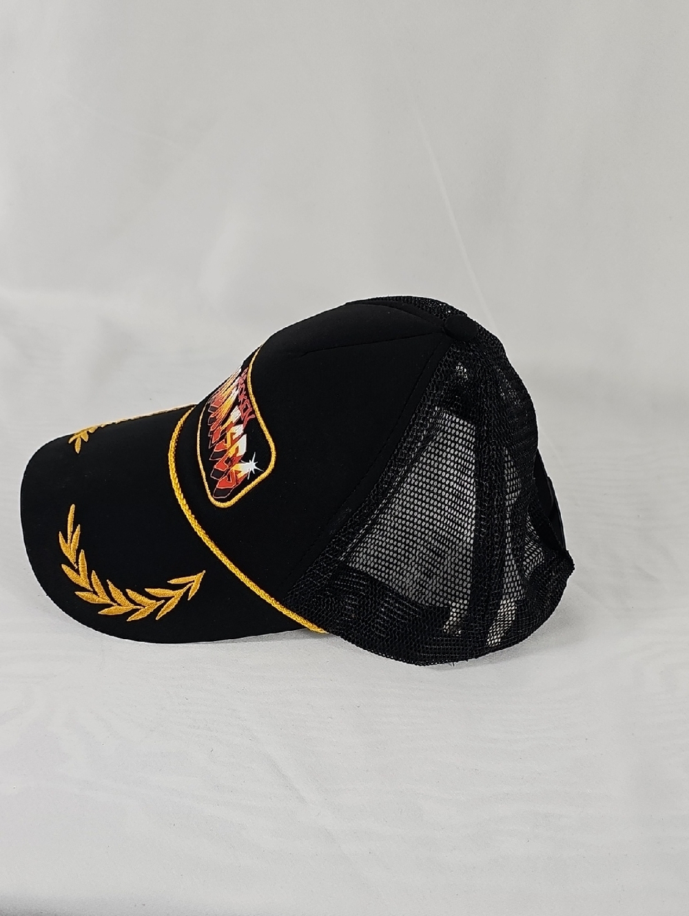 Black Trucker Cap with Gold Embroidery - Picture 2 of 6